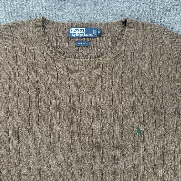 Polo Ralph Lauren 100% Silk Cable Knit Brown Pullover Sweater Mens Size XLarge - Picture 2 of 10